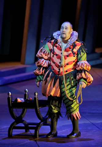 Quinn Kelsey (Rigoletto), Rigoletto, Giuseppe Verdi. San Francisco Opera, 2016-17. Photographer: Cory Weaver/San Francisco Opera.