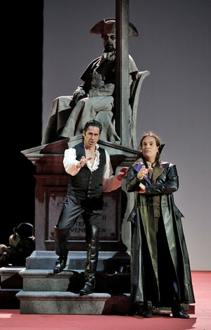 Andrea Silvestrelli (The Commendatore), Ildebrando D'Arcangelo (Don Giovanni), Erwin Schrott (Leporello), Don Giovanni, Wolfgang Amadeus Mozart. San Francisco Opera, 2016-17. Photographer: Cory Weaver/San Francisco Opera.