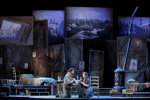 Arturo Chacón-Cruz (Rodolfo), Erika Grimaldi (Mimì), La Bohème, Giacomo Puccini. San Francisco Opera, 2016-17. Photographer: Cory Weaver/San Francisco Opera.