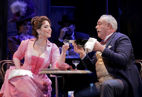 Ellie Dehn (Musetta), Dale Travis (Alcindoro), La Bohème, Giacomo Puccini. San Francisco Opera, 2016-17. Photographer: Cory Weaver/San Francisco Opera.