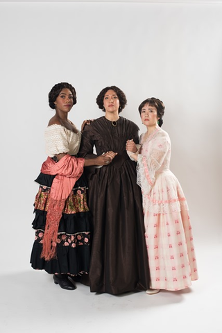 J'Nai Bridges (Josefa Segovia), Julia Bullock (Dame Shirley), Hye Jung Lee (Ah Sing), Girls of the Golden West, John Adams. San Francisco Opera, 2017-18. Photographer: Kristen Loken/San Francisco Opera.