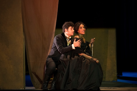 Elliot Madore (Ramón), J'Nai Bridges (Josefa Segovia), Girls of the Golden West, John Adams. San Francisco Opera, 2017-18. Photographer: Stefan Cohen/San Francisco Opera.