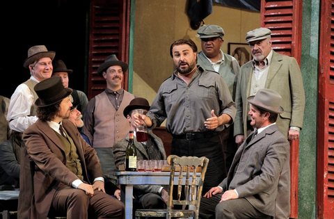 Roberto Aronica (Turiddu), Chorus, Cavalleria Rusticana, Pietro Mascagni. San Francisco Opera, 2018-19. Photographer: Cory Weaver/San Francisco Opera.