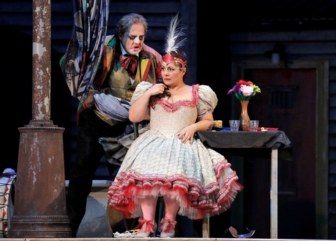 Marco Berti (Canio), Lianna Haroutounian (Nedda), Pagliacci, Ruggero Leoncavallo. San Francisco Opera, 2018-19. Photographer: Cory Weaver/San Francisco Opera.