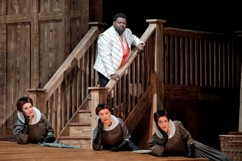 Russell Thomas (center) as the title role of Donizetti's "Roberto Devereux." Photo: Cory Weaver/San Francisco Opera