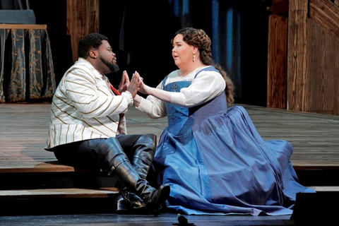 Russell Thomas as Roberto and Jamie Barton as Sara in Donizetti's "Roberto Devereux." Photo: Cory Weaver/San Francisco Opera