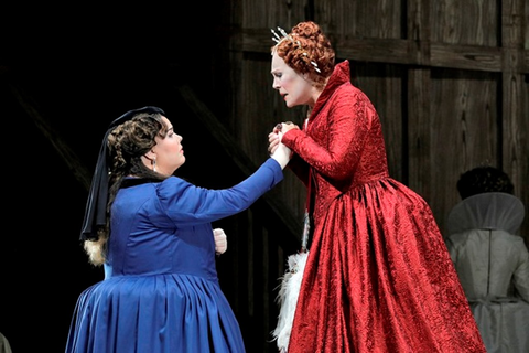 Jamie Barton as Sara and Sondra Radvanovsky as Elisabetta in Donizetti's "Roberto Devereux." Photo: Cory Weaver/San Francisco Opera