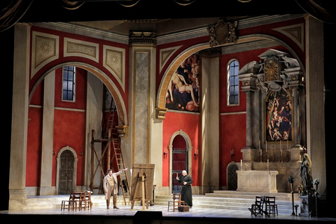 Act I of Puccini's "Tosca" with Brian Jagde as Cavaradossi and Dale Travis as the Sacristan. Photo: Cory Weaver/San Francisco Opera