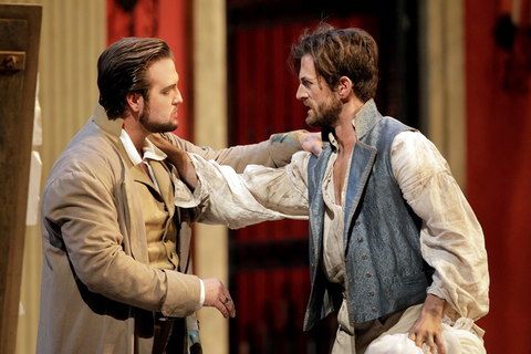 Brian Jagde as Cavaradossi and Hadleigh Adams as Angelotti in Puccini's "Tosca."  Photo: Cory Weaver/San Francisco Opera