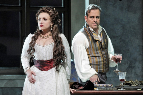 Carmen Giannattasio as Tosca and Scott Hendricks as Scarpia in Puccini's "Tosca."  Photo: Cory Weaver/San Francisco Opera