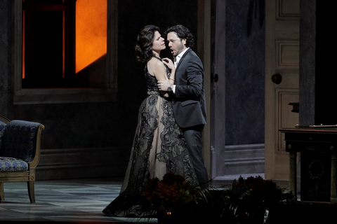 Ana María Martínez (Amelia Grimaldi), Arturo Chacón-Cruz (Gabriele Adorno), Plácido Domingo in Concert. San Francisco Opera, 2018-19. Photographer: Cory Weaver/San Francisco Opera.