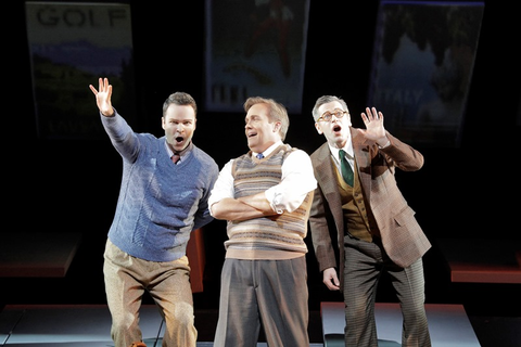 Joshua Hopkins as Harry Bailey, William Burden as George Bailey and Keith Jameson as Uncle Billy Bailey in Jake Heggie and Gene Scheer's "It's a Wonderful Life."  Photo: Cory Weaver/San Francisco Opera