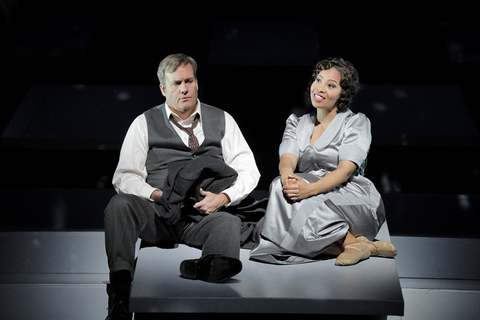 William Burden as George Bailey and Golda Schultz as Clara in Jake Heggie and Gene Scheer's "It's a Wonderful Life."  Photo: Cory Weaver/San Francisco Opera