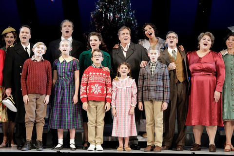 Jake Heggie and Gene Scheer's "It's a Wonderful Life" with (backrow) Joshua Hopkins as Harry Bailey, Rod Gilfry as Mr. Potter, Andriana Chuchman as Mary Hatch, William Burden as George Bailey, Golda Schultz as Clara, Keith Jameson as Uncle Billy Bailey, Catherine Cook as Mother Bailey, (front) Joshua Partlow, Violet Pasmooij as Janie, Cadence Goblirsch as Zuzu and Pablo Gracia as Tommy. Photo: Cory Weaver/San Francisco Opera