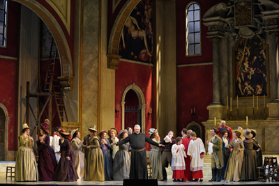 Dale Travis as the Sacristan and members of the San Francisco Opera Chorus in Puccini's "Tosca." Photo: Cory Weaver/San Francisco Opera