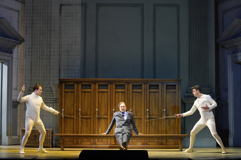 John Brancy as Guglielmo, Ferruccio Furlanetto as Don Alfonso, and Ben Bliss as Ferrando in Mozart's "Così fan tutte." Photo: Cory Weaver/San Francisco Opera