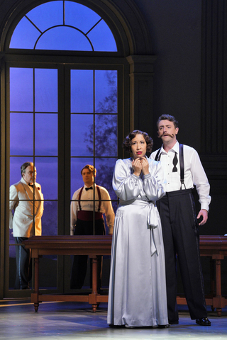 Nicole Cabell as Fiordiligi and Ben Bliss as Ferrando, with Ferruccio Furlanetto as Don Alfonso and John Brancy as Guglielmo, in Mozart's "Così fan tutte." Photo: Cory Weaver/San Francisco Opera