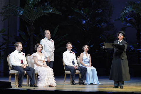 John Brancy as Guglielmo, Irene Roberts as Dorabella, Ferruccio Furlanetto as Don Alfonso, Ben Bliss as Ferrando, Nicole Cabell as Fiordiligi, and Nicole Heaston as Despina in Mozart's "Così fan tutte." Photo: Cory Weaver/San Francisco Opera