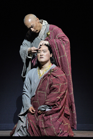 Francis Jue as the Monk and Konu Kim as Bao Yu in Bright Sheng's "Dream of the Red Chamber." Photo: Cory Weaver/San Francisco Opera