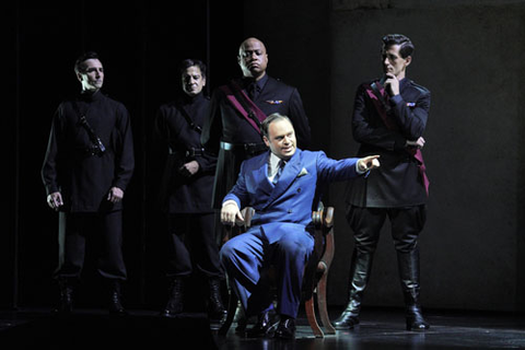 Paul Appleby as Caesar with Patrick Blackwell as Maecenas and Hadleigh Adams as Agrippa in John Adams' "Antony and Cleopatra." Photo: Cory Weaver/San Francisco Opera