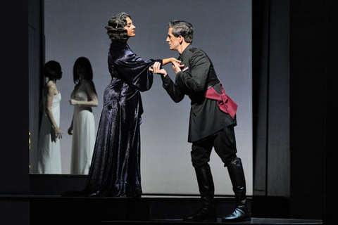 Amina Edris as Cleopatra and Hadleigh Adams as Agrippa in John Adams' "Antony and Cleopatra." Photo: Cory Weaver/San Francisco Opera