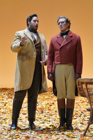 Evan LeRoy Johnson as Lensky and Gordon Bintner in the title role of Tchaikovsky's "Eugene Onegin." Photo: Cory Weaver/San Francisco Opera