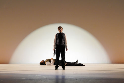 Evan LeRoy Johnson as Lensky and Gordon Bintner (standing) in the title role of Tchaikovsky's "Eugene Onegin." Photo: Cory Weaver/San Francisco Opera