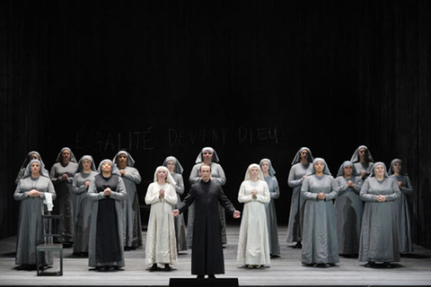 Brenton Ryan as the Chaplain (center) with nuns of the Carmelite order in Poulenc's "Dialogues of the Carmelites." Photo: Cory Weaver/San Francisco Opera