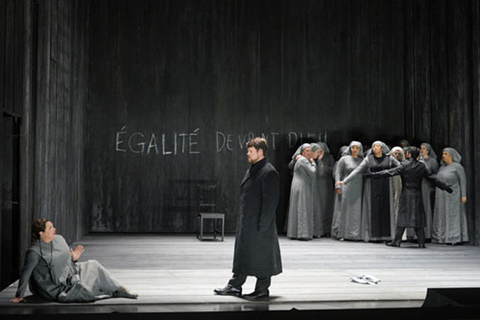 Melody Moore as Mother Marie and Christopher Oglesby as the First Commissioner in Poulenc's "Dialogues of the Carmelites." Photo: Cory Weaver/San Francisco Opera