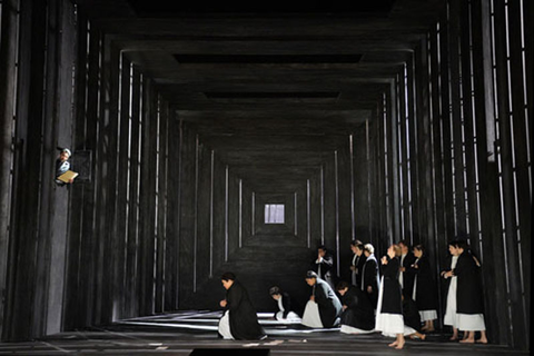 Efraín Solís as the Jailor (left) with nuns of the Carmelite order in Poulenc's "Dialogues of the Carmelites." Photo: Cory Weaver/San Francisco Opera