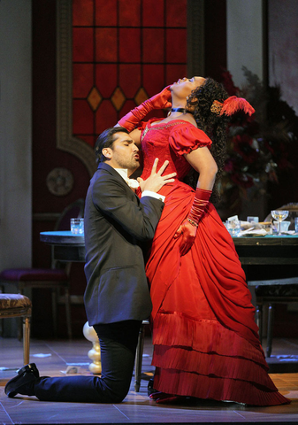 Jonathan Tetelman as Alfredo and Pretty Yende as Violetta in Verdi's "La Traviata." Photo: Cory Weaver/San Francisco Opera