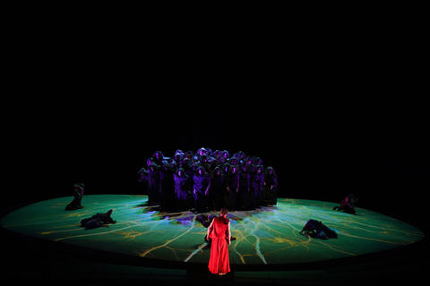 Jakub Józef Orliński as Orpheus with the San Francisco Opera Chorus in Gluck's "Orpheus and Eurydice" Photo: Cory Weaver/San Francisco Opera