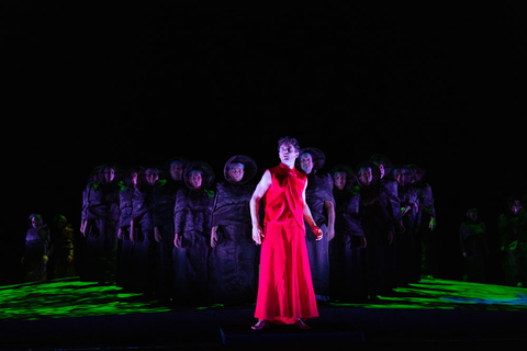 Jakub Józef Orliński as Orpheus with the San Francisco Opera Chorus in Gluck's "Orpheus and Eurydice" Photo: Matthew Washburn/San Francisco Opera