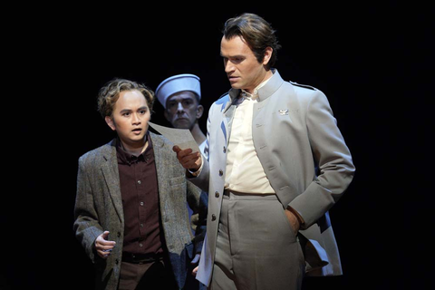 John Charles Quimpo as Adult Trouble and Michael Fabiano as Pinkerton in Puccini's "Madame Butterfly." Photo: Cory Weaver/San Francisco Opera