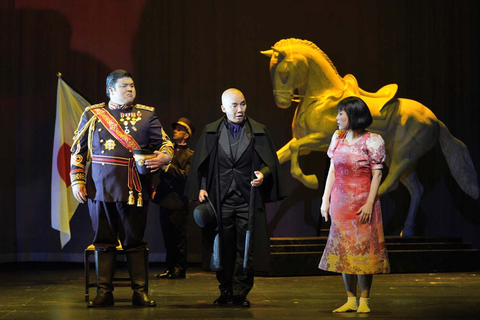 Kidon Choi as Prince Yamadori, Julius Ahn as Goro, and Karah Son as Cio-Cio-San in Puccini's "Madame Butterfly." Photo: Cory Weaver/San Francisco Opera