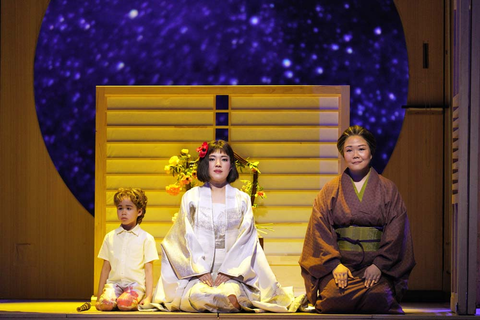 Viva Young Maguire as Trouble, Karah Son as Cio-Cio-San, and Hyona Kim as Suzuki in Puccini's "Madame Butterfly." Photo: Cory Weaver/San Francisco Opera