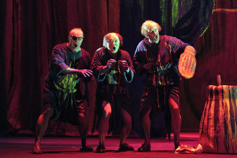 Philip Skinner as the One-Eyed Man, Zhengyi Bai as the Hunchback, and Wayne Tigges as the One-Armed Man in Strauss and Hofmannsthal's "Die Frau ohne Schatten." Photo: Cory Weaver/San Francisco Opera