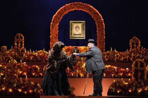 Yaritza Véliz as Catrina (disguised) and Alfredo Daza as Diego Rivera in Gabriela Lena Frank and Nilo Cruz's "El último sueño de Frida y Diego." Photo: Cory Weaver/San Francisco Opera