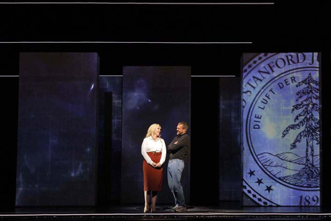 Sasha Cooke as Laurene Powell Jobs and John Moore as Steve Jobs in Mason Bates and Mark Campbell's "The (R)evolution of Steve Jobs." Photo: Cory Weaver/San Francisco Opera