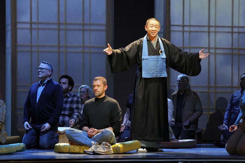 John Moore as Steve Jobs and Wei Wu as Kōbun Chino Otogawa in Mason Bates and Mark Campbell's "The (R)evolution of Steve Jobs." Photo: Cory Weaver/San Francisco Opera