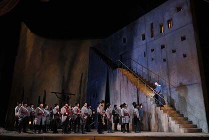 Verdi's "Il Trovatore" with Robert Pomakov as Ferrando and members of the San Francisco Opera Chorus. Photo: Cory Weaver/San Francisco Opera