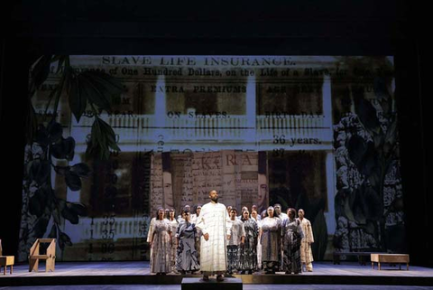 Jamez McCorkle as Omar with members of the San Francisco Opera Chorus in Rhiannon Giddens and Michael Abels' "Omar." Photo: Cory Weaver/San Francisco Opera