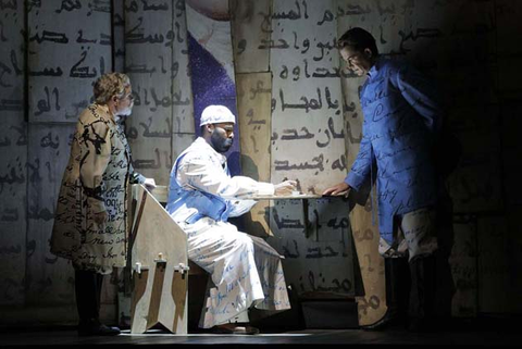 Barry Banks as Taylor, Jamez McCorkle as Omar, and Daniel Okulitch as Owen in Rhiannon Giddens and Michael Abels' "Omar." Photo: Cory Weaver/San Francisco Opera