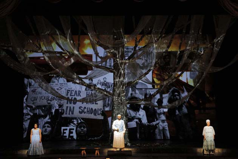 Brittany Renee as Julie, Jamez McCorkle as Omar, and Taylor Raven as Fatima in Rhiannon Giddens and Michael Abels' "Omar." Photo: Cory Weaver/San Francisco Opera