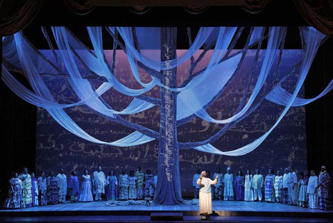 Jamez McCorkle as Omar with members of the San Francisco Opera Chorus in Rhiannon Giddens and Michael Abels' "Omar." Photo: Cory Weaver/San Francisco Opera