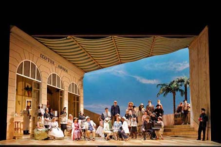 Pene Pati as Nemorino (center) with members of the San Francisco Opera Chorus in Donizetti's "The Elixir of Love." Photo: Cory Weaver/San Francisco Opera