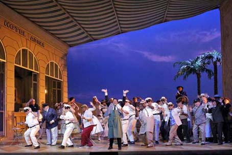 Pene Pati as Nemorino (center) with members of the San Francisco Opera Chorus in Donizetti's "The Elixir of Love." Photo: Cory Weaver/San Francisco Opera