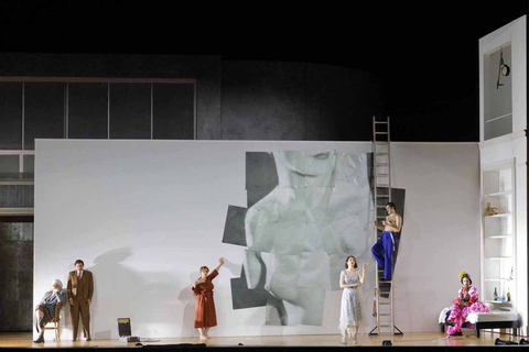 Handel's "Partenope" with Alek Shrader as Emilio, Nicholas Tamagna as Armindo, Daniela Mack as Rosmira, Julie Fuchs as Partenope, Carlo Vistoli as Arsace, and Hadleigh Adams as Ormonte. Photo: Cory Weaver/San Francisco Opera