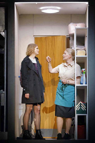 Vilma Jää as Student #1 (Markéta) and Ruxandra Donose as the Waitress (Tereza) in "Innocence" by Kaija Saariaho, Sofi Oksanen, and Aleksi Barrière. Photo: Cory Weaver/San Francisco Opera