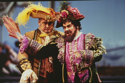 Yuri Shklyar (Don Carlos), Gennady Bezubenkov (Mendoza), Betrothal in a Monastery, Sergei Prokofiev. San Francisco Opera, 1998-99. Photographer: Ken Friedman/San Francisco Opera.